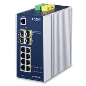 IGS-12040MT Industrial DIN-Rail L2/L4 Managed Ethernet Switch with 8x1000 Base T, 4x1000X SFP ports, 2xDI/DO, Redundant 12-72VDC/24VAC, -40..75C Operating Temperature