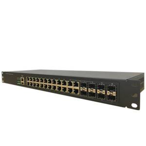 RS628-DC Industrial Rackmount Ethernet Switch, 20x10/100/1000Base-T, 4x100/1000M SFP, 4x100/1000M RJ45/SFP Combo, 1xDB9, 1xUSB, 1xDI, 1xDO, L3 Managed, L2 Managed, VRRP v2, ERPS v2, 18..72VDC, -40..70 C