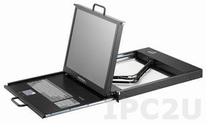 AMK701-17PB 1U, 17&quot; LCD-Keyboard Drawer, Dual Rail, VGA, with 1.8m KVM cable, 1 port PS2 KVM (USB or PS2), TouchPad, Dual Rail, steel