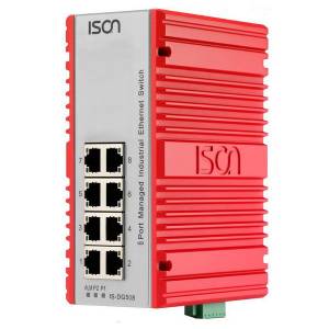 IS-DG508-A Industrial 8-port Din-Rail Managed Ethernet Switch with 8x 1000Base-TX RJ45 with 2kV, -40-75 operating temperature, Single-AC Power Input