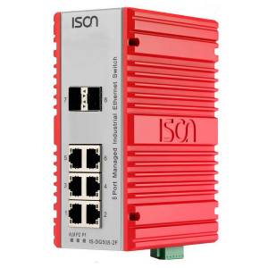 IS-DG508-2F-A Industrial 8-port Din-Rail Managed Ethernet Switch with 6x 1000Base-TX RJ45 with 2kV and 2x 1000Base-FX SFP Slot, -40-75 operating temperature, Single-AC Power Input