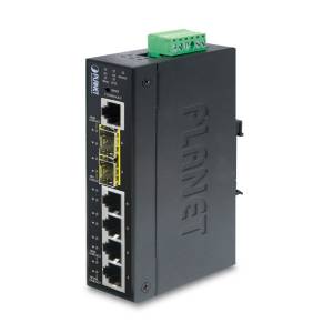 IGS-5225-4T2S Industrial DIN-Rail L2/L4 Managed Ethernet Switch with 4x1000 Base T, 2x1000X SFP ports, ERPS Ring, IEEE 1588, Modbus TCP, Cybersecurity features, Dual 12-48VDC -40..75C Operating Temperature