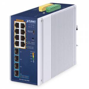 IGS-4215-8UP4X Industrial Managed Ethernet Switch IP30, 8-Port 10/100/1000BASE-T with PoE++, 4-Port 10GBASE-SR/LR SFP+, 1xCOM, 1xUSB, 2xDI, 2xDO, 48..54 VDC, Operating Temperature -40..75 C
