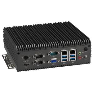 Neu-X302-H Fanless Edge Embedded Computing System, support i3/i5/i7 Core 8, 9th Gen. CPUs , up to 32GB SO-DIMM DDR4, M.2 2242/3042 M-Key SSD, HDMI, 2xGbE LAN, 6xCOM, 4xUSB 3.0, M.2 2230 M-Key for WiFi, 12V DC-in with external power adapter