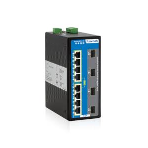 IPS7112G-4GS-8GPOE Industrial DIN-Rail Managed Ethernet Switch with 8x1000 PoE+ Base TX, 4x1000 Base SFP, Dual 45-55VDC, -40..75C Operating Temperature
