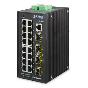 IGS-20040MT Industrial DIN-Rail L2+ Managed Ethernet Switch with 16x1000Base Tx, 4x1000X SFP ports,2xDI/DO, 24VAC/9-48VDC, -40..75C Operating Temperature