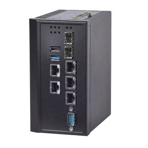 LEC-6030C DIN Rail Industrial Cyber Security PC with Intel Atom E3845, 4GB DDR3 1067, VGA, 5x GbE RJ45, 2x GbE SFP, 1xRS232, 2xUSB, 1xSATA, -40 to 70C Operation Temperature