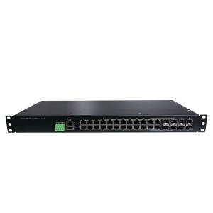 RP428-AC-P200 Industrial IP30 Rackmount PoE Switch, 20-Port 10/100/1000Base-T witn 802.3af/at PoE, 4-Port 100/1000M SFP, 4-Port 100/1000M RJ45/SFP Combo witn 802.3af/at PoE, 1xDB9, 1xUSB, 1xDI, 1xDO, L2 Managed, ERPS v2, 90..264VAC, -40..70 C