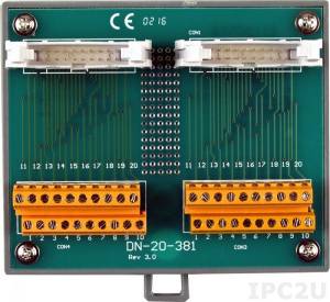 DN-20-381 2x20-pin Connector Termination Board (Pitch 3.81mm), DIN-Rail Mounting, 50V max
