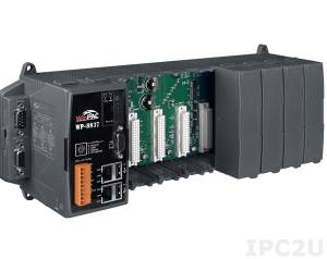 WP-8837-EN. PC-compatible PXA270 520MHz Industrial Controller, 128Mb Flash, 128Mb RAM, 2xRS-232, 1xRS-485, 1xRS-232/485, 2xEthernet, Win CE 5.0, with 8 Expansion Slots, ISaGRAF support