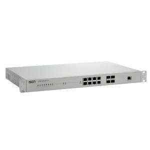 IS-RG512P-4F-8 Industria 12-port Rackmount Managed PoE Switch Layer 2/4 with 8x 1000 Base-TX Ports w/ PoE IEEE 802.3af/at, 4x 1000 FX SFP slots, Max. 2 Ultra PoE, 100-240VAC Input Power, Singlel AC, -40...+75C Operating Temperature
