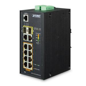 IGS-5225-8P2T2S Industrial Power-over-Ethernet DIN-Rail Managed L2+, L4 Switch with 8x1000 Base T 802.3at PoE+, 2x1000 Base X SFP, 2xDI/DO, 240W maximum power budget, -40...+75C operating temperature, Dual DC 48-56V Power Input