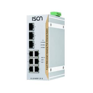 IS-DF409P-3F-6 Industrial 9-port Managed DIN-Rail Power-over-Ethernet Switch with 6x 100 Base-TX, 3x100 SFP slots, w/ 6x PoE IEEE 802.3af/at, -10...+60C operating temperature, Dual 12-58V DC In