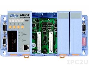 I-8437-80 PC-compatible 80MHz Industrial Controller, 512kb Flash, 512kb SRAM, 2xRS232, 1xRS232/485, Ethernet 10BaseT, 7-Segment Display, ISaGRAF, 4 Expansion Slots