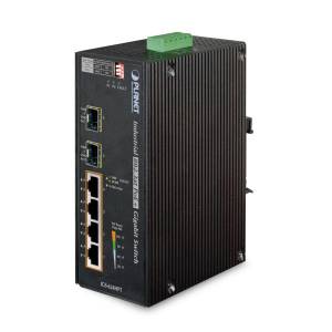 IGS-624HPT Industrial Power-over-Ethernet DIN-Rail Unmanaged Switch with 4x1000 802.3at PoE+, 2x1000 BaseX SFP+, , -40...+75C operating temperature, Dual redundant DC 48V Power Input