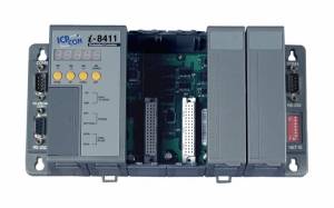 I-8411 PC-compatible 40MHz Industrial Controller, 512kb Flash, 512kb SRAM, 2xRS232, 1xRS485, 1xRS232/485, 7-Segment Display, Mini OS7, 4 Expansion Slots
