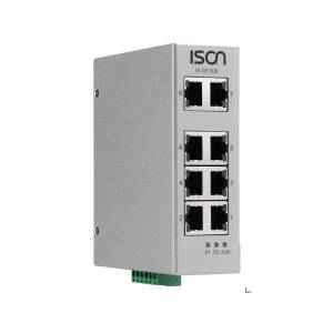 IS-DF308-2F Industrial 8-port DIN-Ral Unmanaged Ethernet Switch with 6x 100 Base-TX ports and 2x 100 Base-FX SFP Slots, -40..+75 C operating temperature, +12...+58VDC-in, Dual DC Power Input