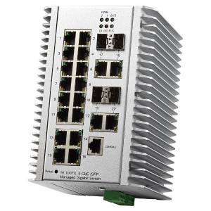 JetNet 5020G Korenix Industrial Managed Gigabit 16x10/100 Base-TX Ethernet Ring Switch and 4x1000Base-TX /100Base-FX Combo Ports (SFP connector), Support Modbus, 9.6-60 VDC, Temperature Range -40..+75C