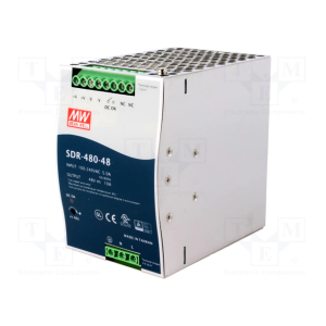 SDR-480-48 AC Input 90-264VAC, 127-370VAC Industrial Power Supply, Output 48VDC/10A, DIN-Rail Mounting
