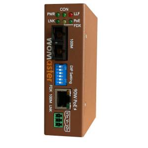 DP-101-M-SC-2 Indastrial PoE Switch, 1x10/100Base-TX , 1x100Base-FX, 1 SC Multimode 2KM , 46..57VDC, -40..75 C Operating Temperature