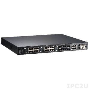 JetNet 5828G 1U Rackmount Industrial Layer 3 Managed Ethernet Modular Switch with 4x1000Base-TX/1000Base-X RJ45/SFP Combo Ports, Support up to 24x10/100Base-TX Ports or 18x100Base-FX Fiber Ports, 2x24/48V DC and 85..264VAC/88..370VDC Power Input
