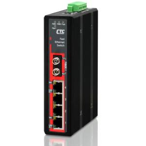 IFS-401F-E-ST050 Industrial Unmanaged Fast Ethernet Switch with 4x 100Base-T Ports, 1x 100 Base-FX Fiber ST 50km Single-mode port, Redundant Dual 12/24/48VDC, -40..+75C Operating Temperature