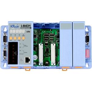 I-8431-80 PC-compatible 80MHz Industrial Controller, 512kb Flash, 512kb SRAM, 2xRS232, 1xRS232/485, Ethernet 10BaseT, 7-Segment Display, Mini OS7, 4 Expansion Slots
