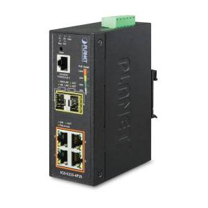 IGS-5225-4P2S Industrial Power-over-Ethernet DIN-Rail Managed L2+, L4 Switch with 4x1000 Base T 802.3at PoE+, 2x1000 Base X SFP, 144W power budget, -40...+75C operating temperature, Dual DC 48-56V Power Input