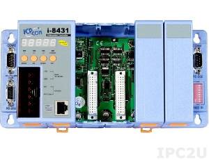 I-8431-MTCP PC-compatible 40MHz Industrial Controller, 512kb Flash, 512kb SRAM, 2xRS232, 1xRS232/485, Ethernet 10BaseT, 7-Segment Display, Mini OS7, Modbus/TCP, 4 Expansion Slots