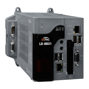 LX-8031 PC-compatible industrial controller, RDC R3600 1.0 GHz CPU, 2GB DDR3, 32GB mSATA SSD, 8GB CF, VGA, 2xRS-232, 1xRS-485, 1xRS-232/485, 4xUSB, 2xEthernet, w/o Expansion Slots, Linux kernel 3.2