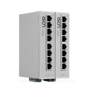 IS-DG308P-4 Industrial DIN-Rail Unmanaged 8-port IEEE802.3af/at Power-over-Ethernet Switch with 8x 1000Base-TX ports, 4 PoE output(max. 30W per Port), -40...+75C operating temperature, Dual DC