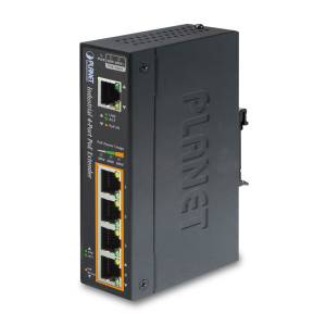 IPOE-E174 Industrial Gigabit Power-over-Ethernet Extender, 1-Port Ultra PoE to 4-Port 802.3af/at, auto MDI/MDI-X, 6KV DC ESD protection, 44-57VDC Input Voltage, up to 72W PoE Output(52-57VDC), -40..+75C Operating Temperature