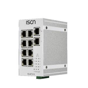 IS-DF310-4F Industrial Unmanaged Fast Ethernet Layer 2 Switch with 6x 100 Base(TX) + 4x100FX SFP Slot, 2KV Surge immunity on RJ45, 12...58V DC-in redundant Power Input, -40..+75C Operating Temp.