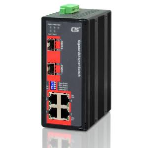 IFS-402SM-4PUE Industrial Managed Fast Ethernet Switch with 4x 10/100/1000 Base-T PoE Ports, 2x SFP Ports, 2x 4xPoE++(60W), Redundant Dual 24/48VDC Input Power, -40..+75C Operating Temperature