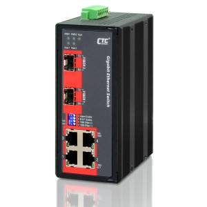 IGS-402S-4PHE24 Industrial Unmanaged Gigabit Ethernet Power-over-Ethernet Switch with 4x 1000 Base-T(X) PoE Ports, 2x SFP Ports, Redundant Dual 24/48VDC Input Power, -40..+75C Operating Temperature