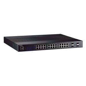 JetNet-7628XP-4F Industrial Rackmount Managed Layer 3 Ethernet Switch with 24x1000 PoE+ ports, 4x10G SFP Ports, Modbus, Redundant 44-57VDC or 110/220VAC, -40..+75C Operating Temperature