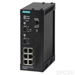 Ruggedcom-RS900 Industrial Managed Ethernet Switch with 8x 10/100BASETX PoE ports, Layer 2, 24VDC Input Power, -40..85C Operating Temperature