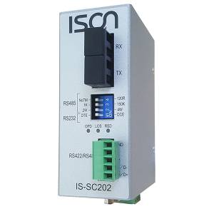 IS-SC202-M-ST Rugged Industrial 3-port RS232/422/485 3in1 Seral to Fiber converter, 2km, ST connector, 12-55V Dual DC In, -20..+75C Operation Temperature
