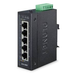 IGS-500T Industrial DIN-Rail Gigabit Unmanaged Ethernet Switch, 5x1000Base(T), 9K Jumbo frame, 6KV protection, 12-48VDC/24VAC redundant Input Voltage, -40..+75C Operating Temperature