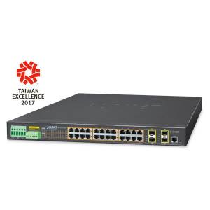 IGS-5225-24P4S Industrial Rackmount L3 Managed Ethernet Switch with 24x1000 802.3at PoE, 4x1000X SFP ports, 2xDI/DO, ERPS Ring, IEEE 1588, Modbus TCP, ONVIF, Cybersecurity features, Dual 48-56VDC, -40..75C Operating Temperature