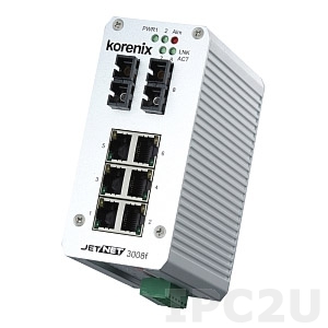 JetNet 3008f-sw Korenix Industrial Ethernet Rail Switch w/ 6x 10/100Base-TX Ports, 2xSingle Mode 100Base-FX Ports, v3.1, -40...+75C